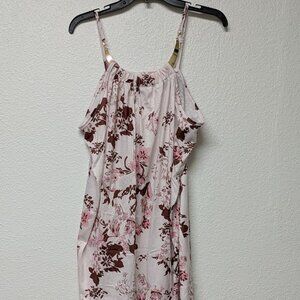 Pink Floral-Print Spaghetti Straps with Neck Metal Piece Ornament Midi Dress XXL